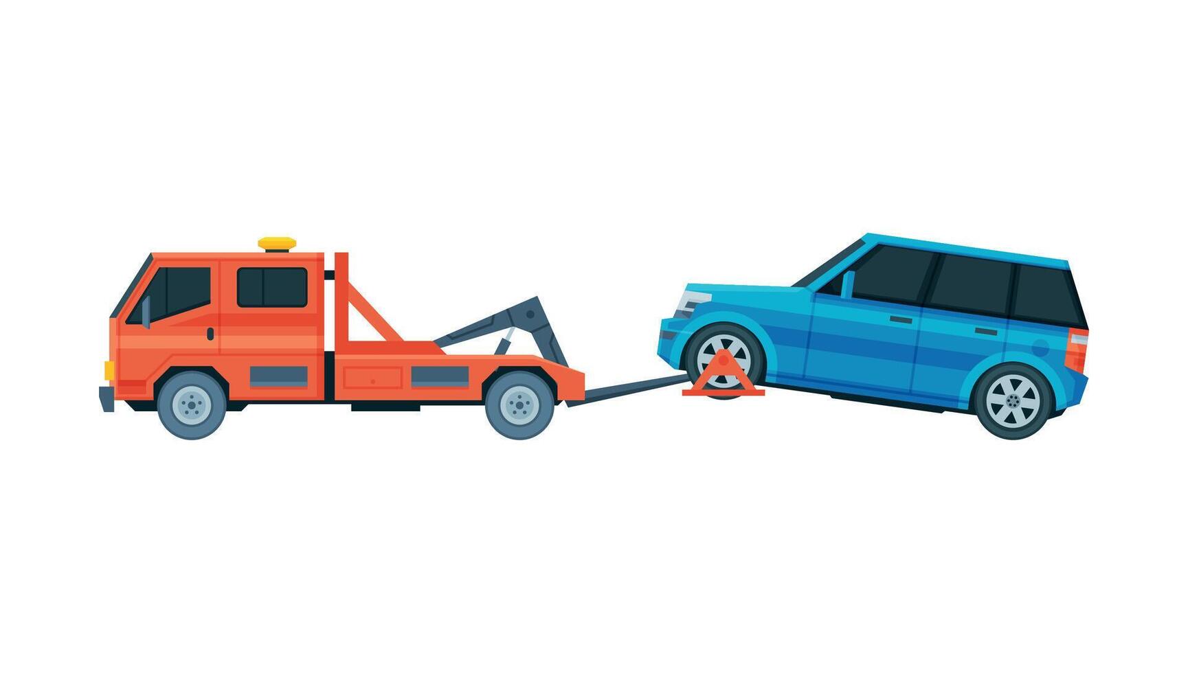 Tow Truck Evacuating SUV Car, Road Assistance and Evacuation Service Flat Illustration vector