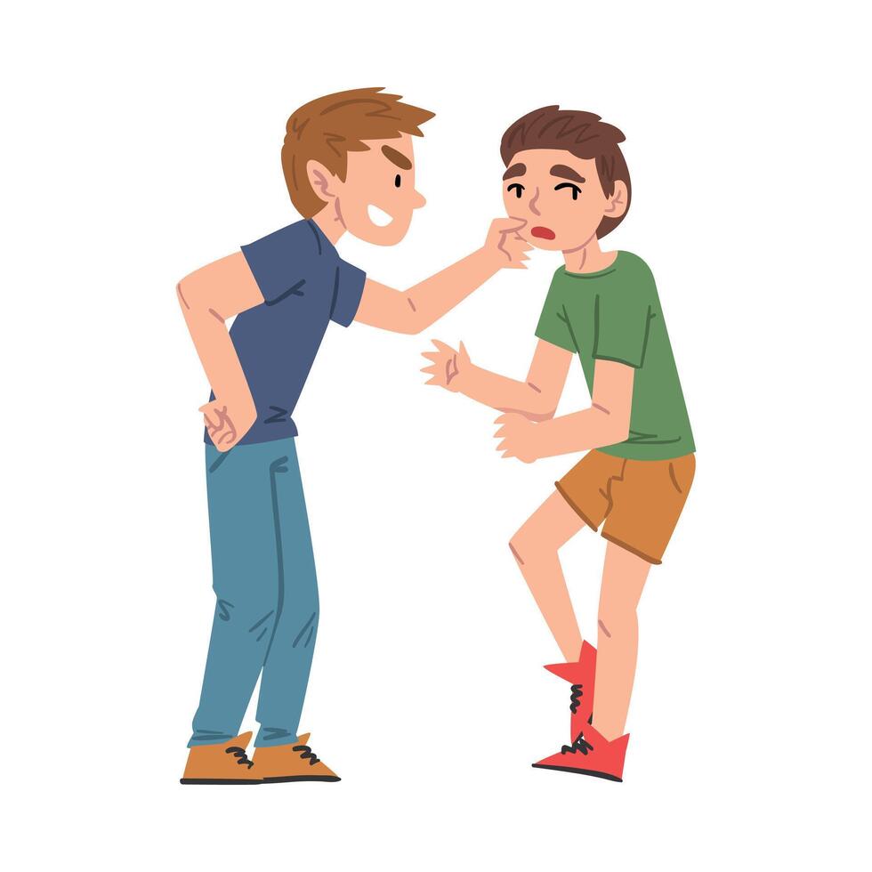Bully Boy Mocking, Laughing and Attacking Weaker, Mockery and Bullying at School Concept Cartoon Style Illustration vector