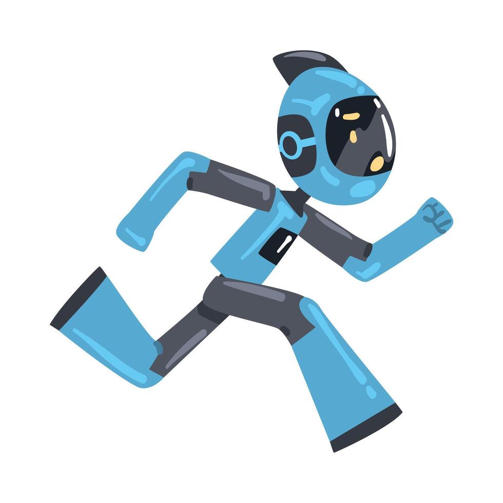 linda robot correr, gracioso personal robótico asistente personaje, artificial inteligencia concepto dibujos animados estilo ilustración vector