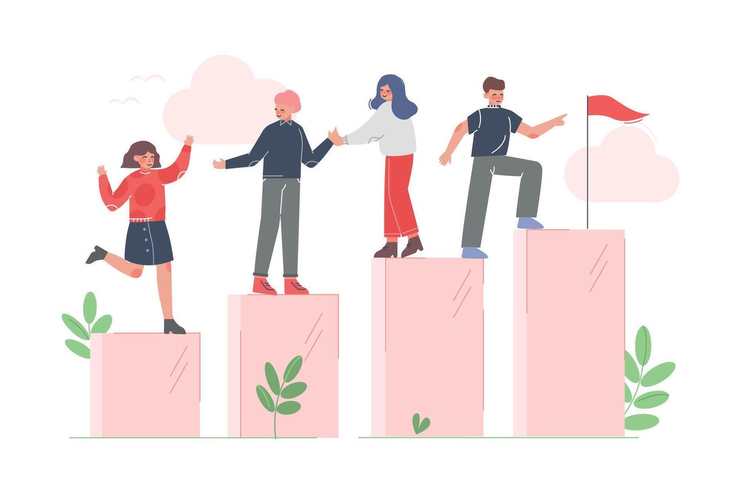 People Climbing up to the Goal Helping Each Other, Moving up Motivation Concept Cartoon Illustration vector