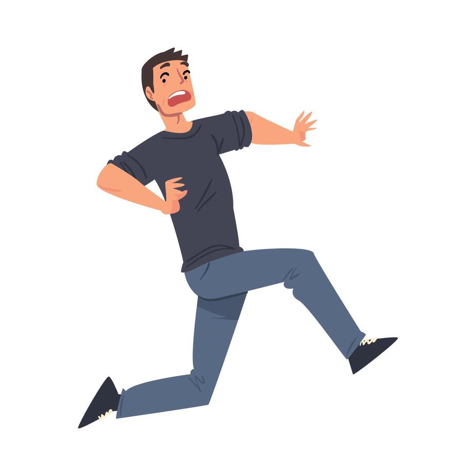 Scared Man Running Afraid of Something, Terrified, , Shocked Guy Character Cartoon Style Illustration vector