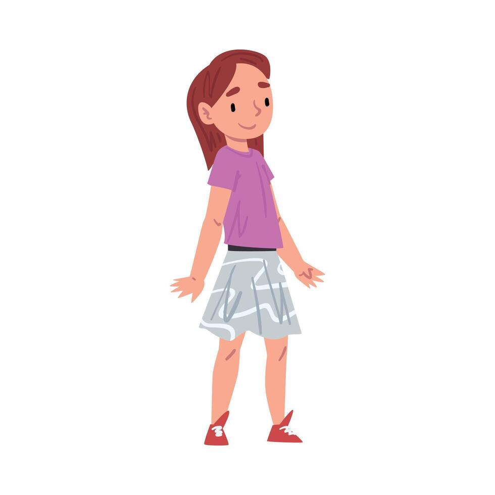 Cute Girl Character Wearing Casual Clothes Cartoon Style Illustration on White Background vector