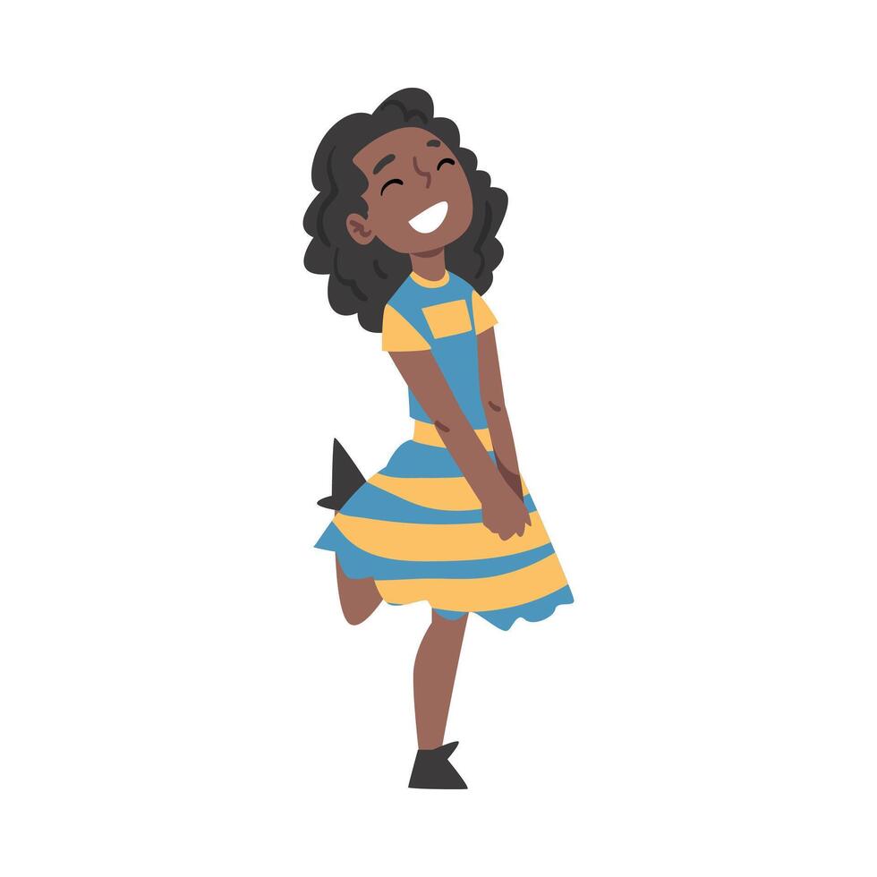 Cute Happy African American Girl Character Cartoon Style Illustration on White Background vector
