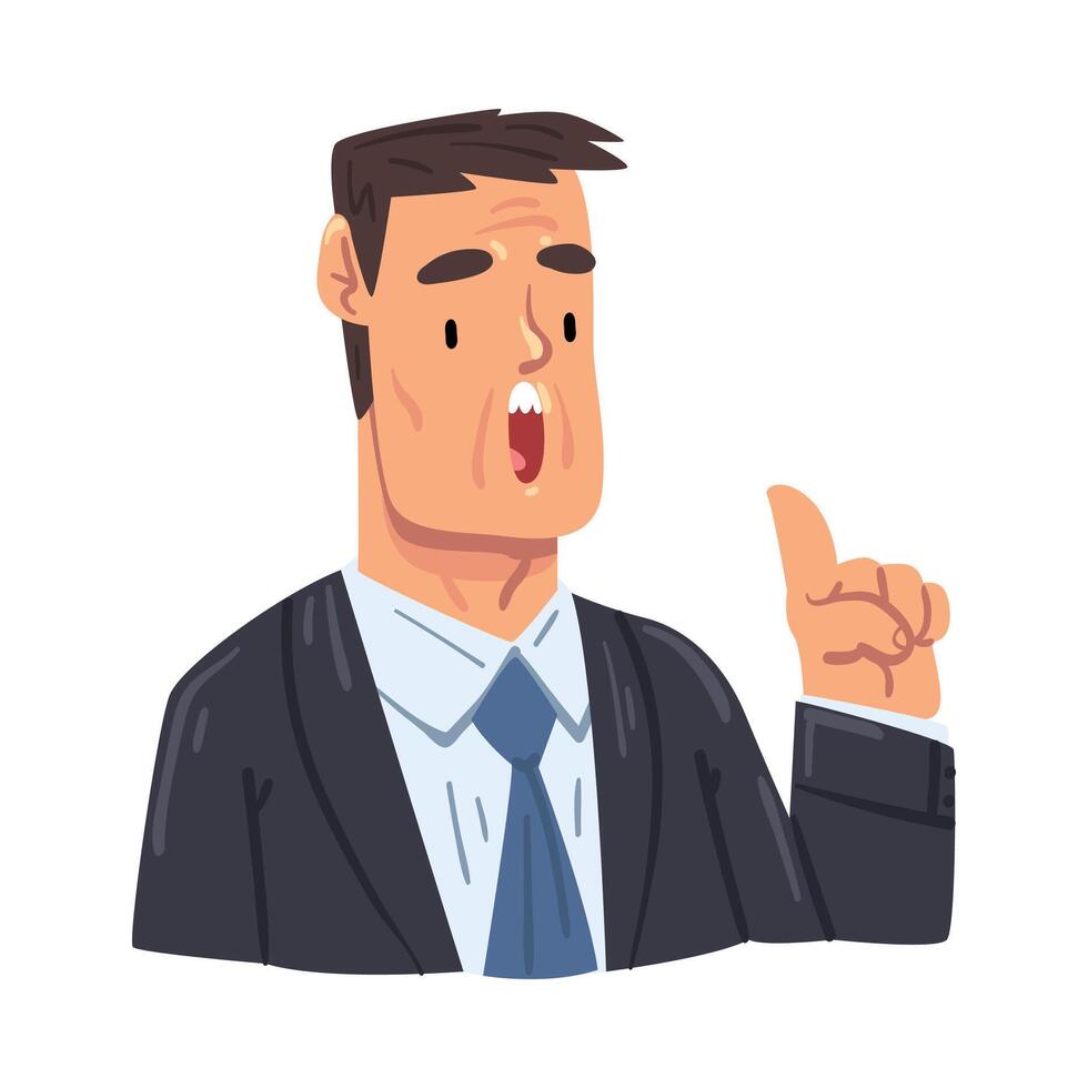 Businessman Giving Advice, Office Worker Character in Formal Style Clothes, Business Avatar Cartoon Style Illustration vector