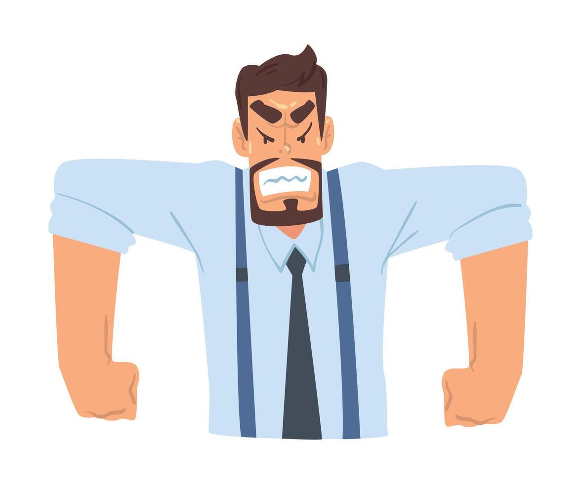 Angry Aggressive Businessman, Funny Office Worker Character in Formal Style Clothes, Business Avatar Cartoon Style Illustration vector