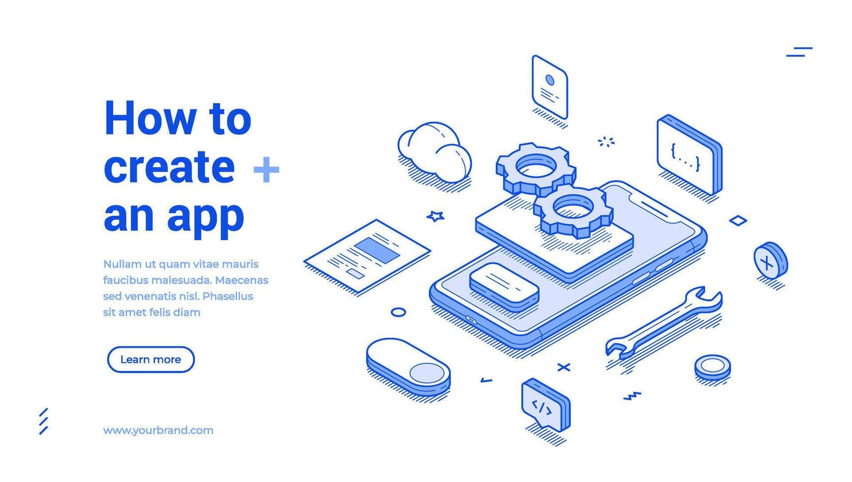 How to create mobile app DIY interface software development web banner isometric vector
