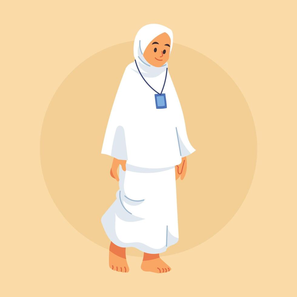 A pilgrim in ihram clothing stands ready for Hajj vector