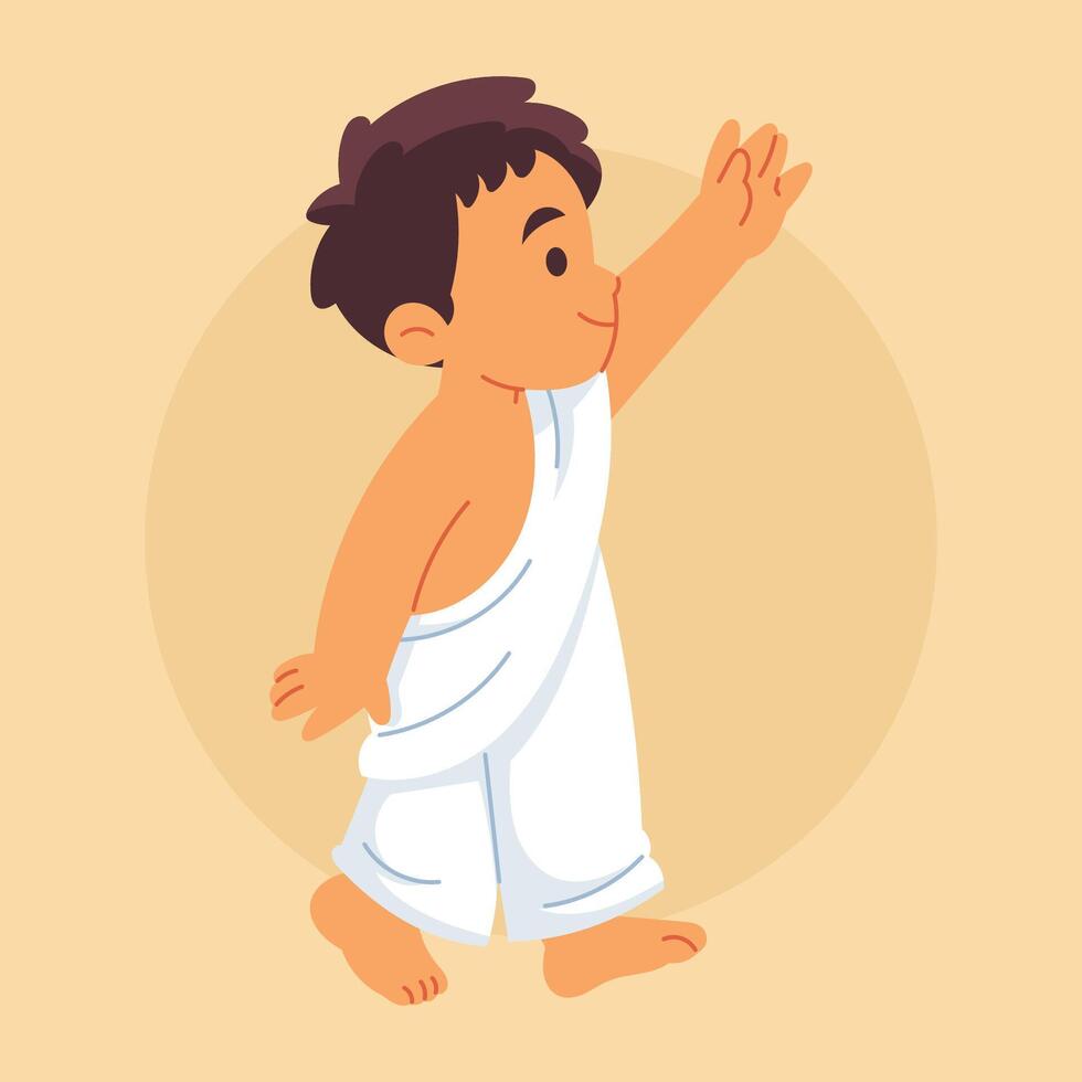 A young pilgrim in ihram arm raised in supplication vector