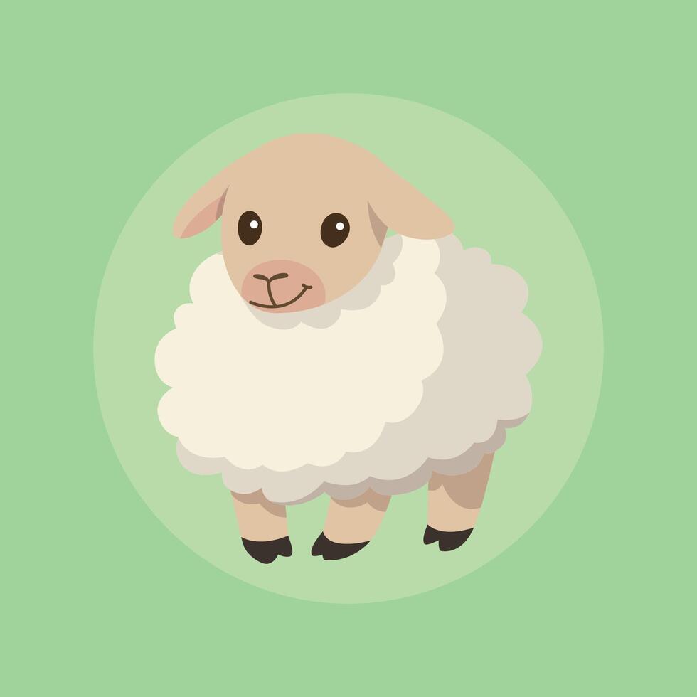 A fluffy lamb stands innocently in a green pasture vector