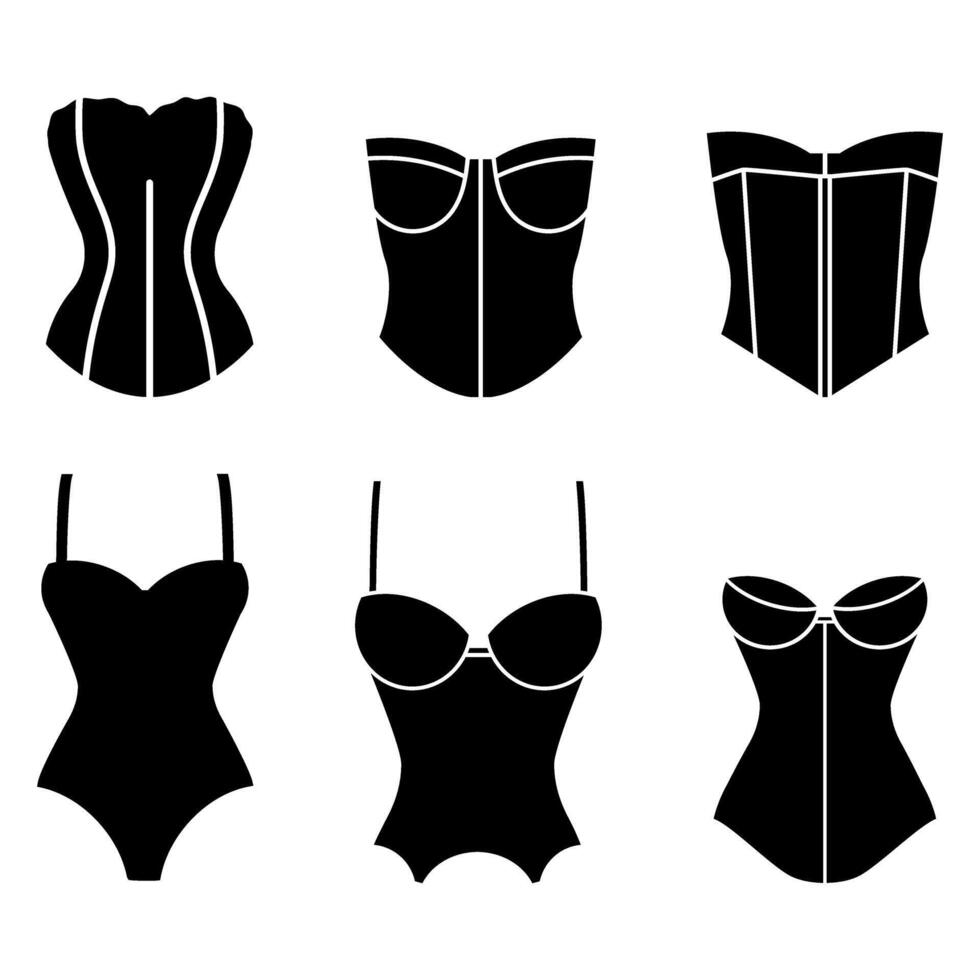 Corset icon set. pair of stays illustration sign collection. foundation garment symbol. vector