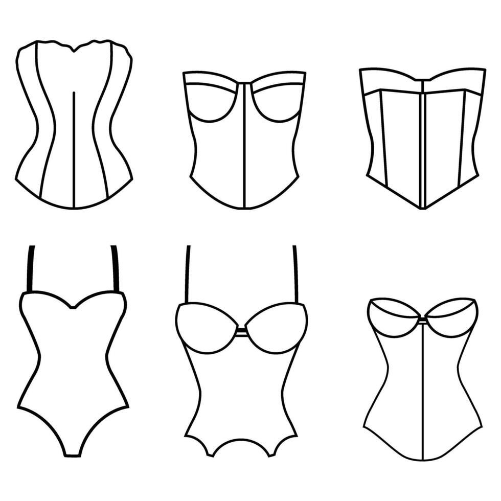 Corset icon set. pair of stays illustration sign collection. foundation garment symbol or logo. vector