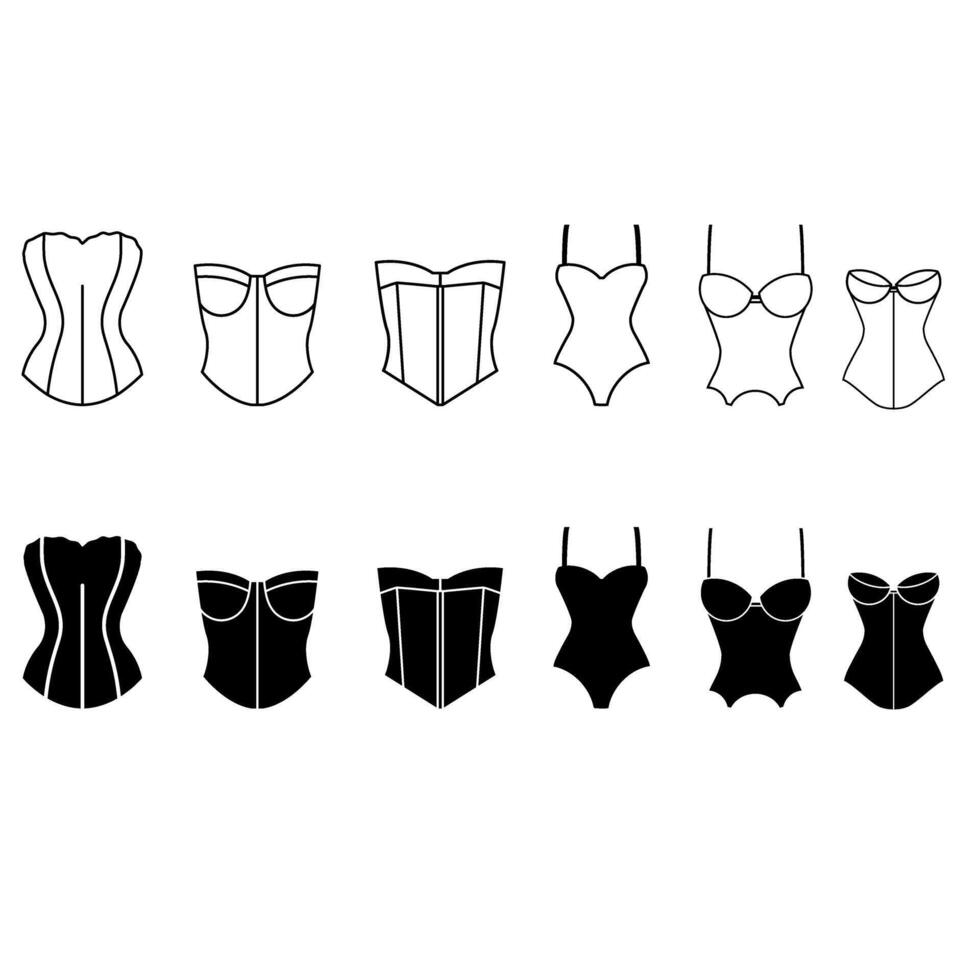 Corset icon set. pair of stays illustration sign collection. foundation garment logo. vector