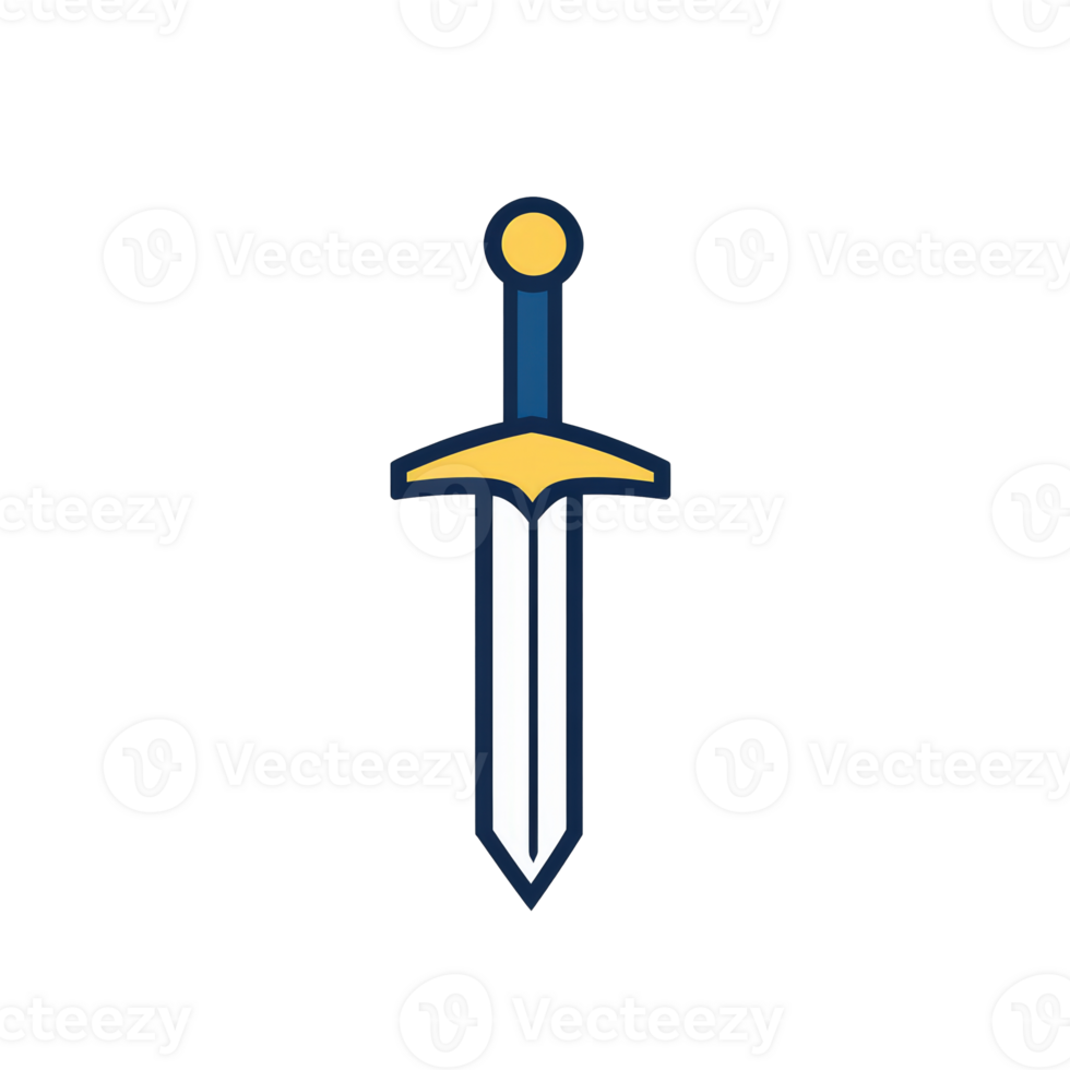 Stylized Dagger Icon White Blade, Navy Hilt, Gold Pommel png