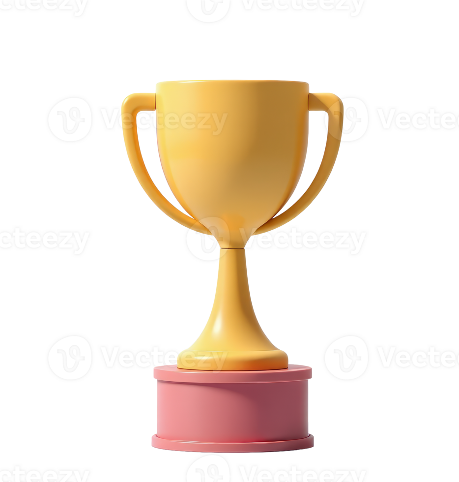 3d cartoon icon of a Yellow Trophy on Pink Base png