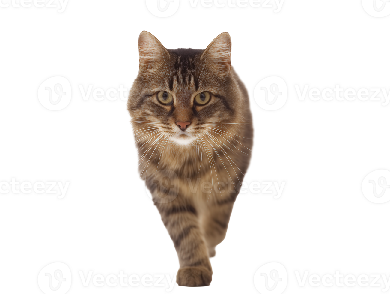 Walking Brown Tabby Cat Facing Forward png
