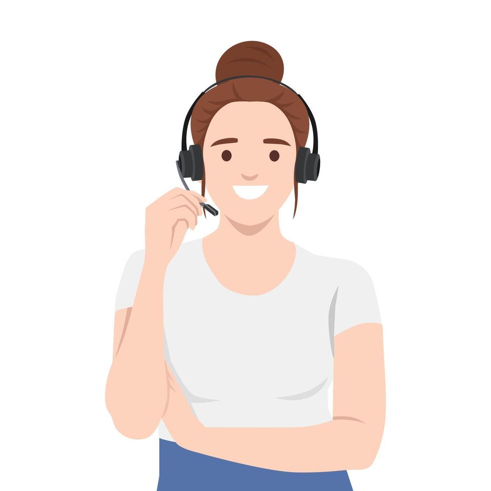 Woman with a headset and microphone represents a helpful and professional customer service agent. vector