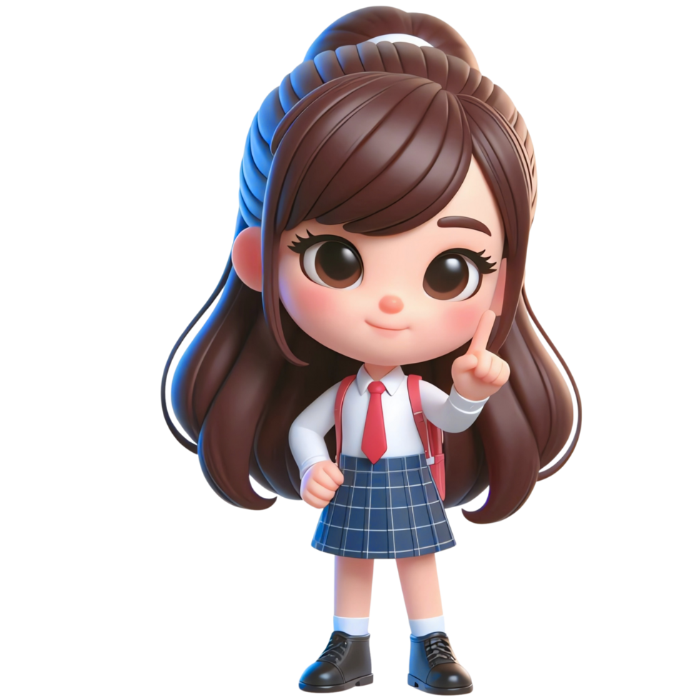cartoon girl in school uniform with a pencil in her hand png