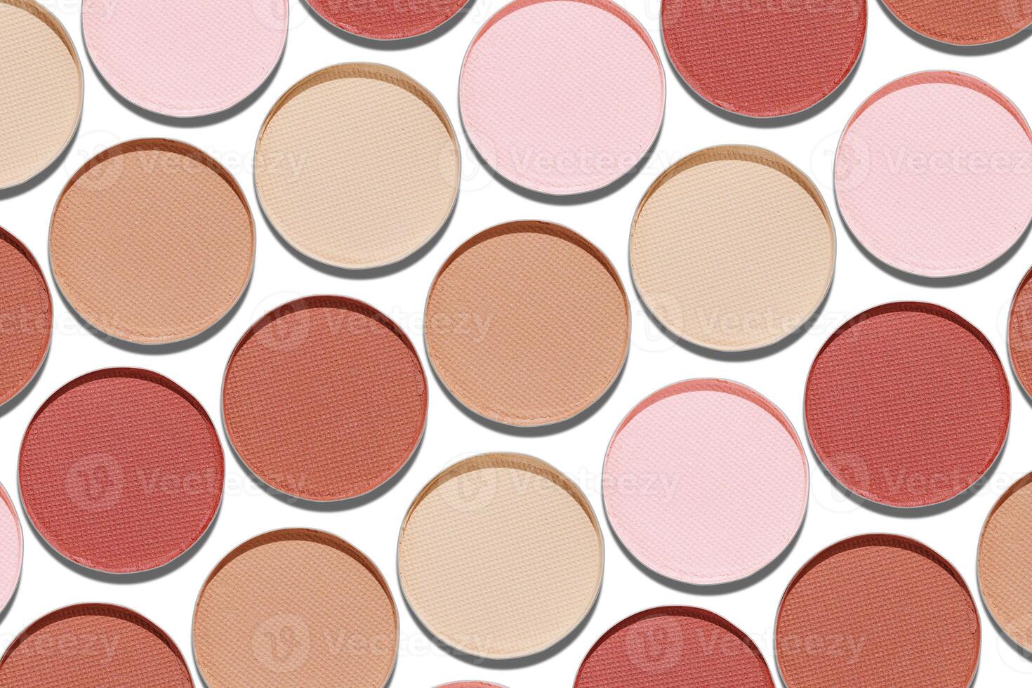 Cosmetics texture pattern, Neutral brown beige eye shadow makeup palette, round eye powder swatches. Female cosmetic and beauty products, aesthetic minimal beauty photo, natural eyeshade, top view photo