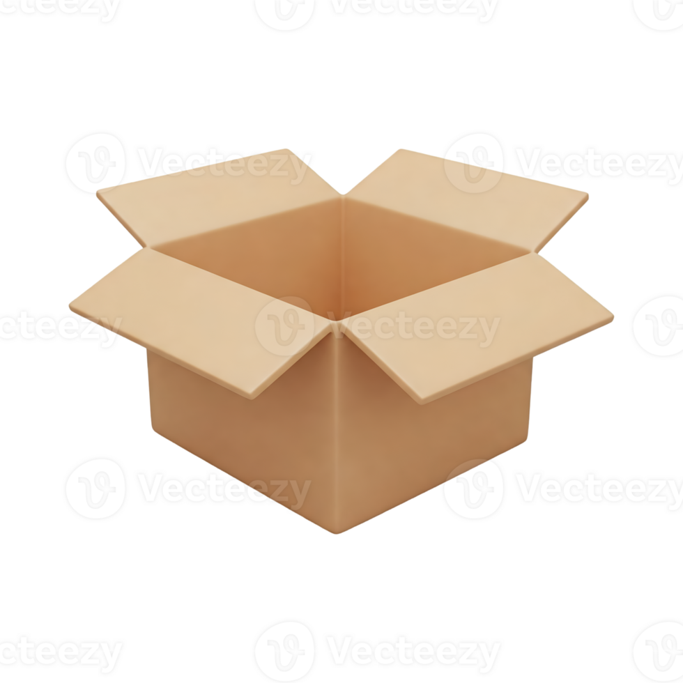 3D open cardboard box png