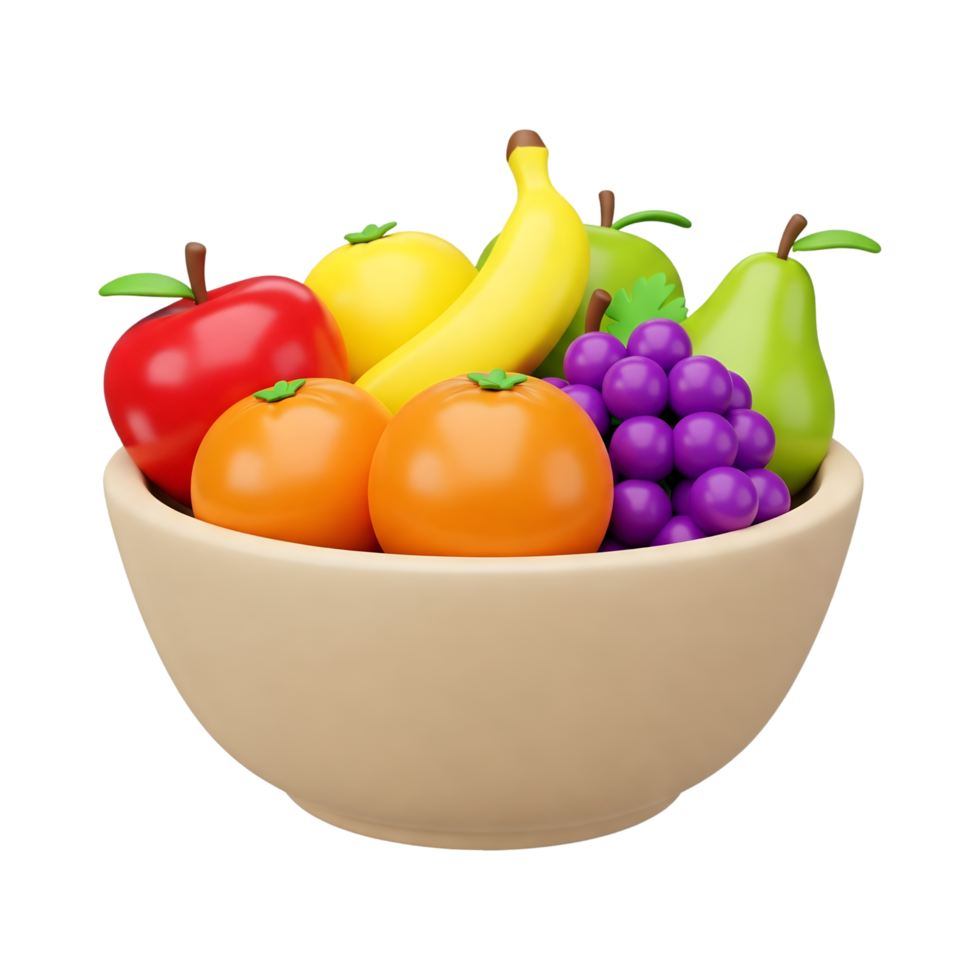 Plate with different fruits 3d cartoon illustration png