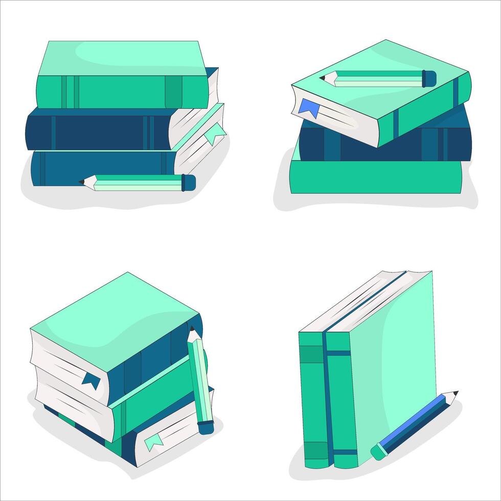 Stack of Books and Pencils,Flat Design Illustration Set vector