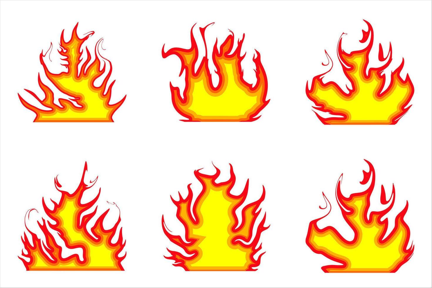 set of Cartoon Flame Icons, Red and Yellow Fire ilustration Collection vector
