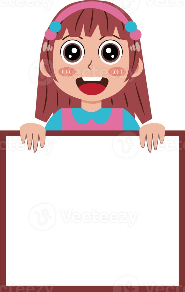 Cartoon Girl Holding a Big Blank Sign Illustration png
