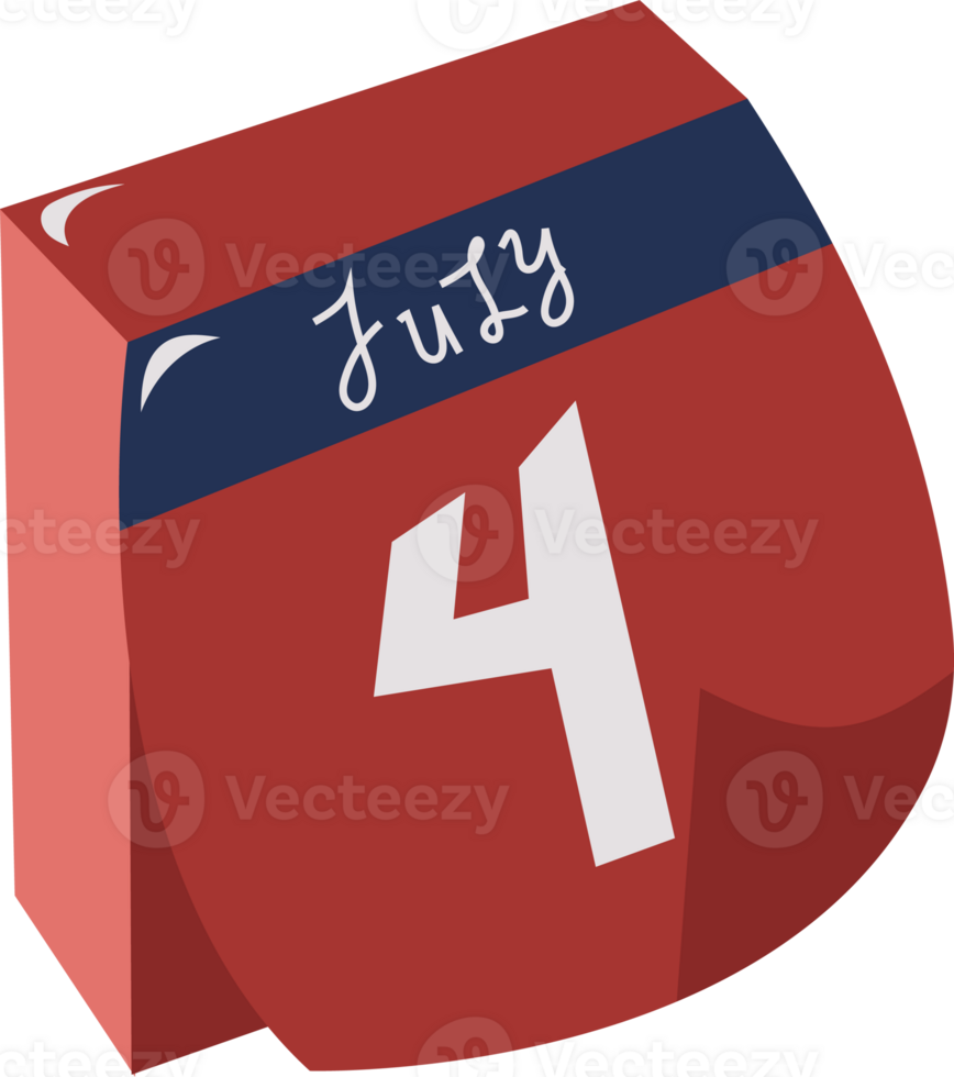 Red Calendar with July 4 Date png