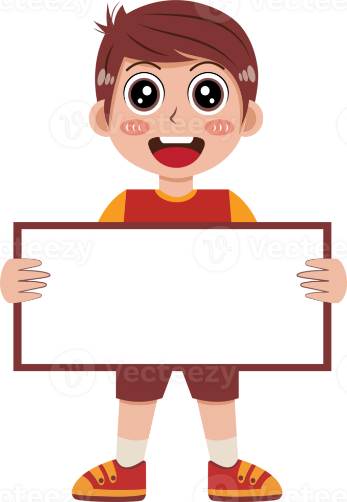 Cartoon Boy Holding a Blank Sign Illustration png