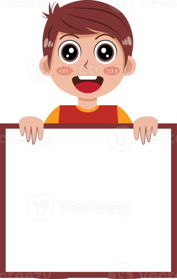 Cartoon Boy Holding a Big Blank Sign Illustration png