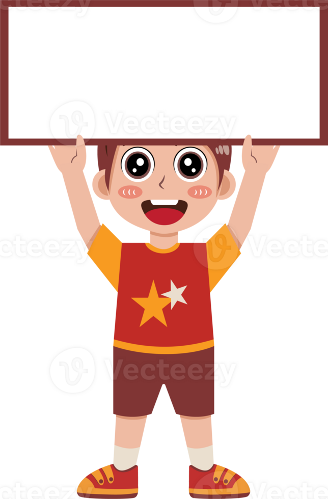 Cartoon Boy Holding Blank Sign Illustration on The Top png