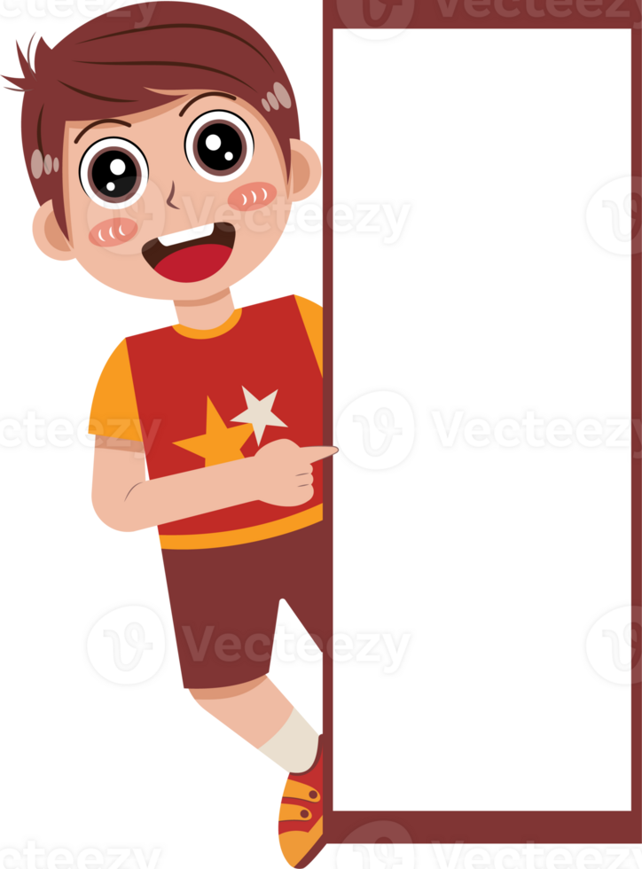 Cartoon Boy Pointing to Blank Sign png