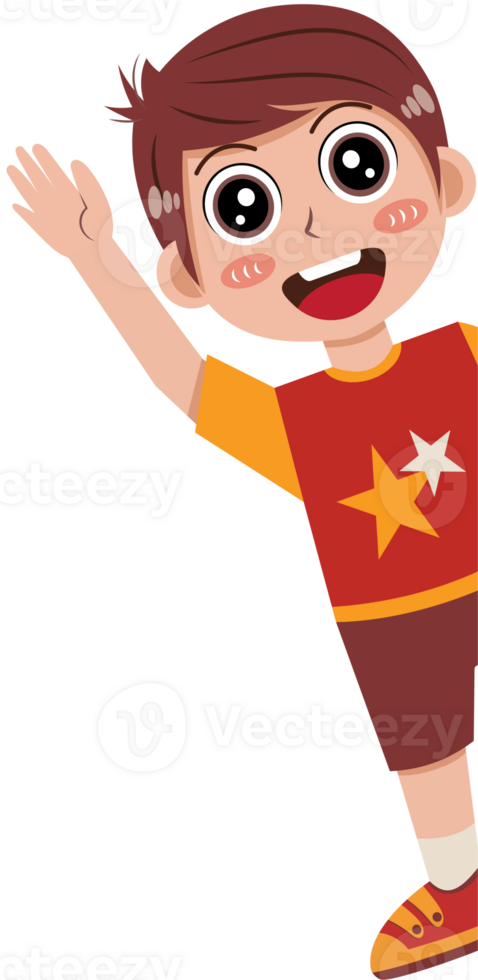 Cartoon Illustration of a Happy Waving Boy png