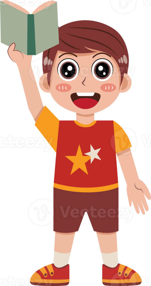 Cartoon Illustration of a Boy Holding a Book png