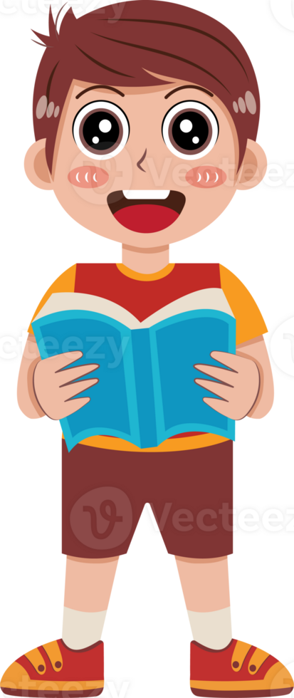 Illustration of Happy Boy Reading a Book png