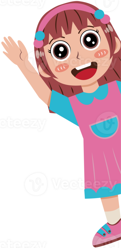 Cartoon Illustration of a Happy Waving Girl png