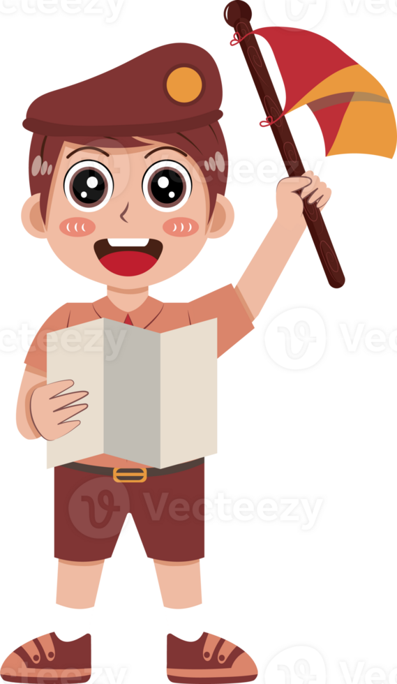 Illustration of Boy Scout with Map and Flag png