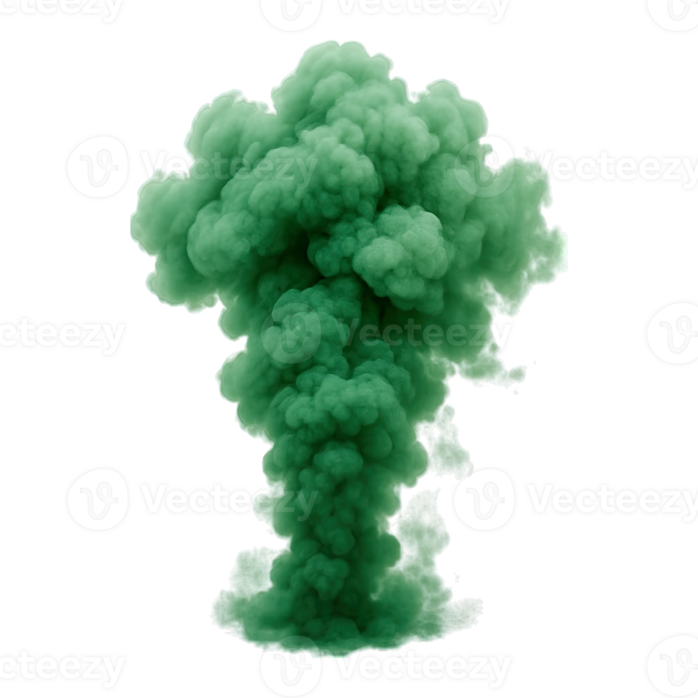 Dense green smoke explosion cloud, isolated on transparent background, png