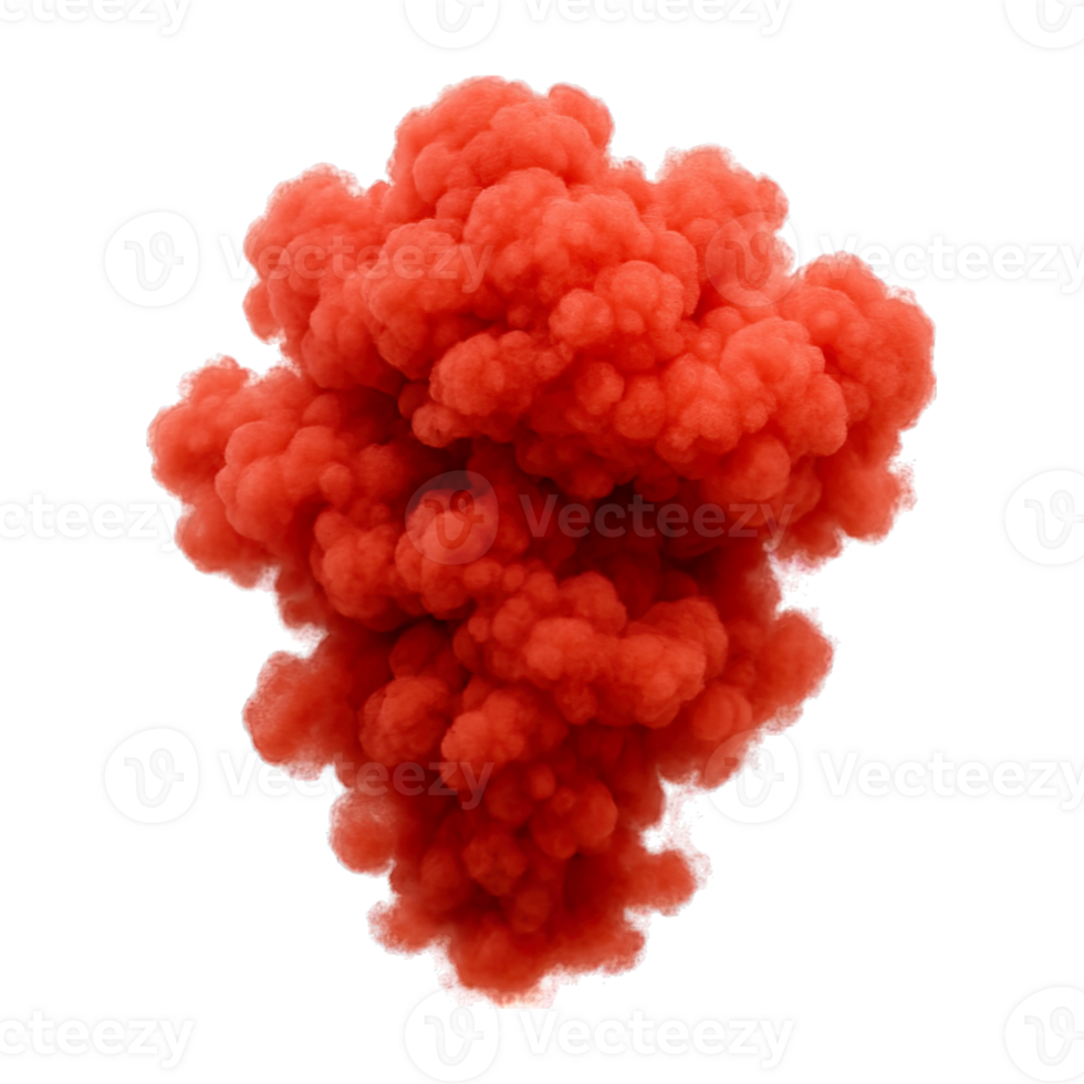 Thick red smoke explosion cloud, isolated on transparent background, png