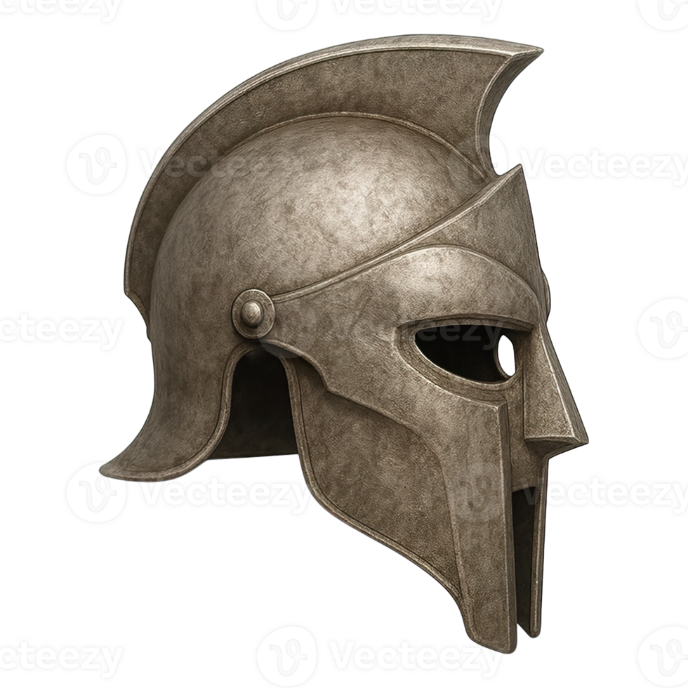 Ancient Greek Corinthian helmet side view isolated on transparent background, png
