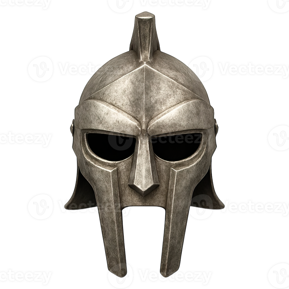 Front view of ancient Greek Corinthian helmet isolated on transparent background, png