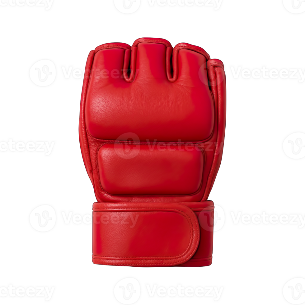 Red Padded MMA Glove in Fist Position Isolated on Transparent Background, png