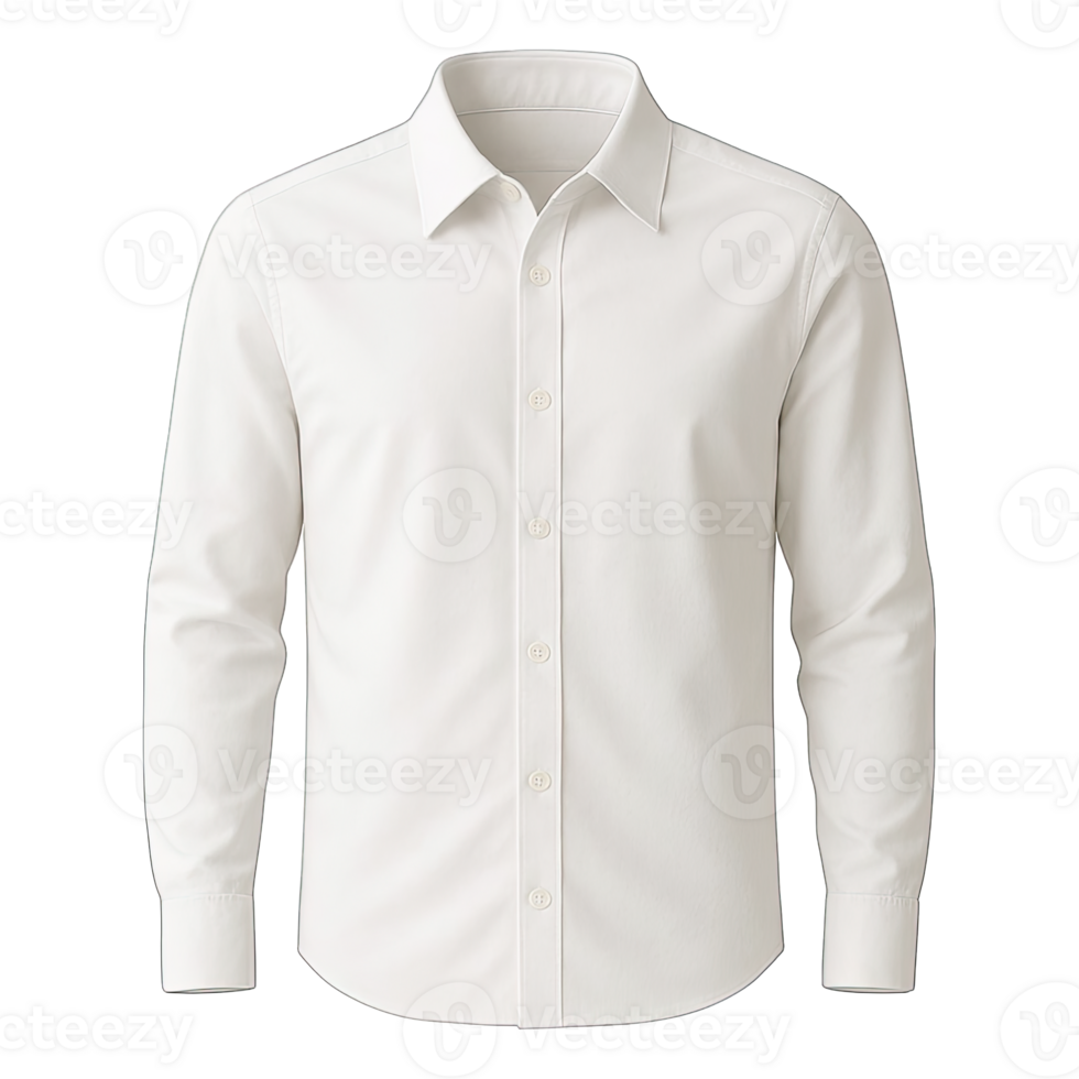 White Long Sleeve Button-Up Shirt Isolated on Transparent Background, png