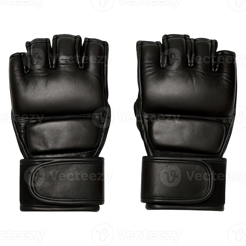 Pair of Black MMA Gloves in Fist Position Isolated on Transparent Background, png