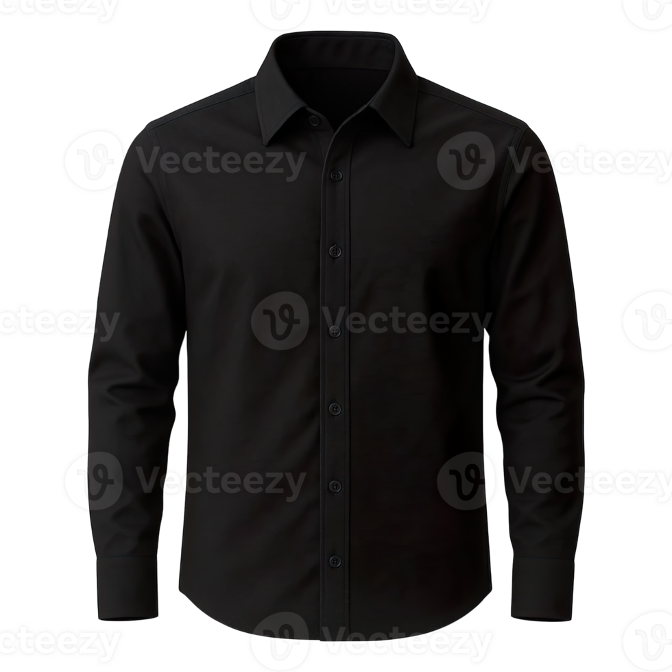 Black Long Sleeve Button-Up Shirt Isolated on Transparent Background, png