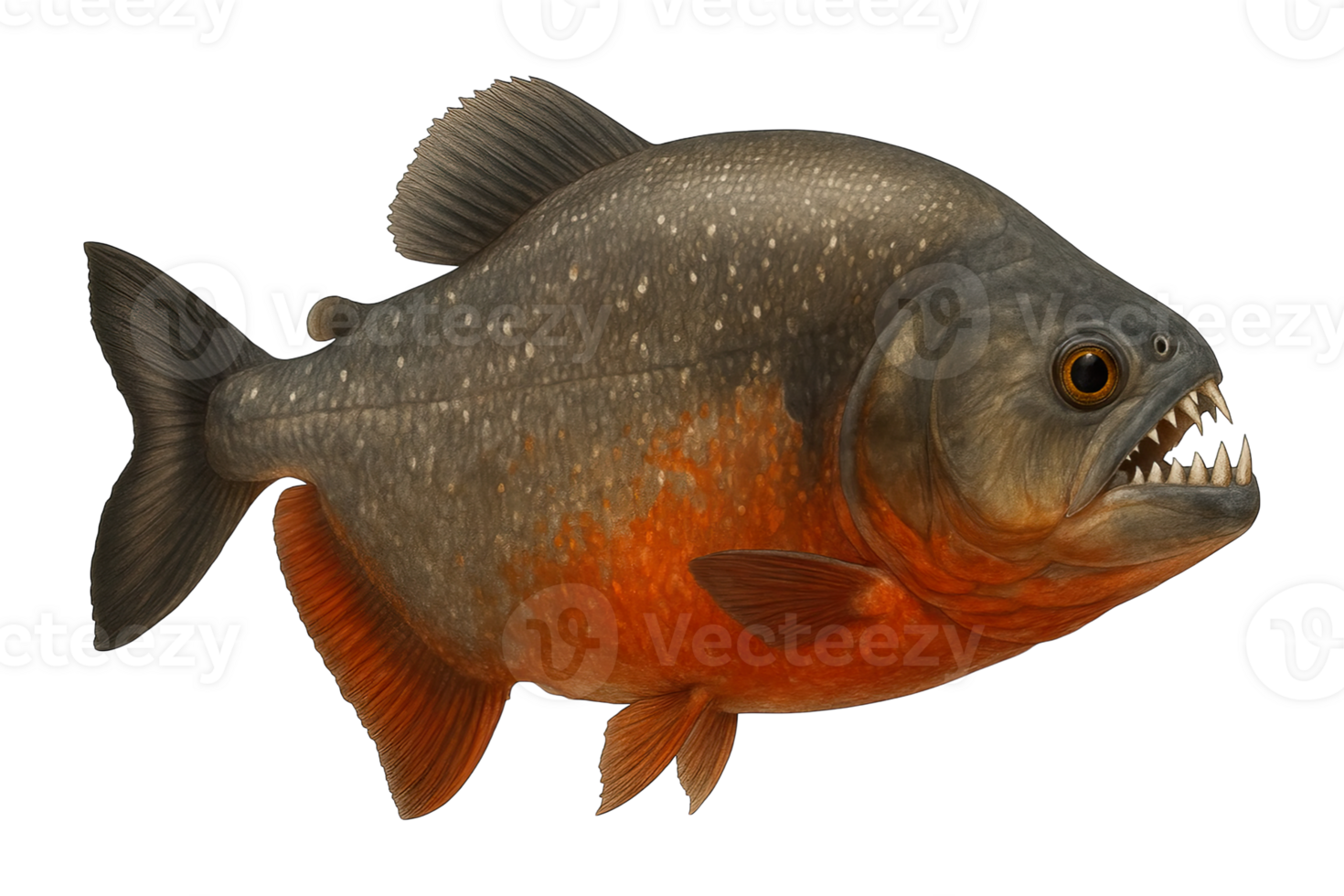 Piranha Fish with Sharp Teeth Side View Isolated on Transparent Background, png
