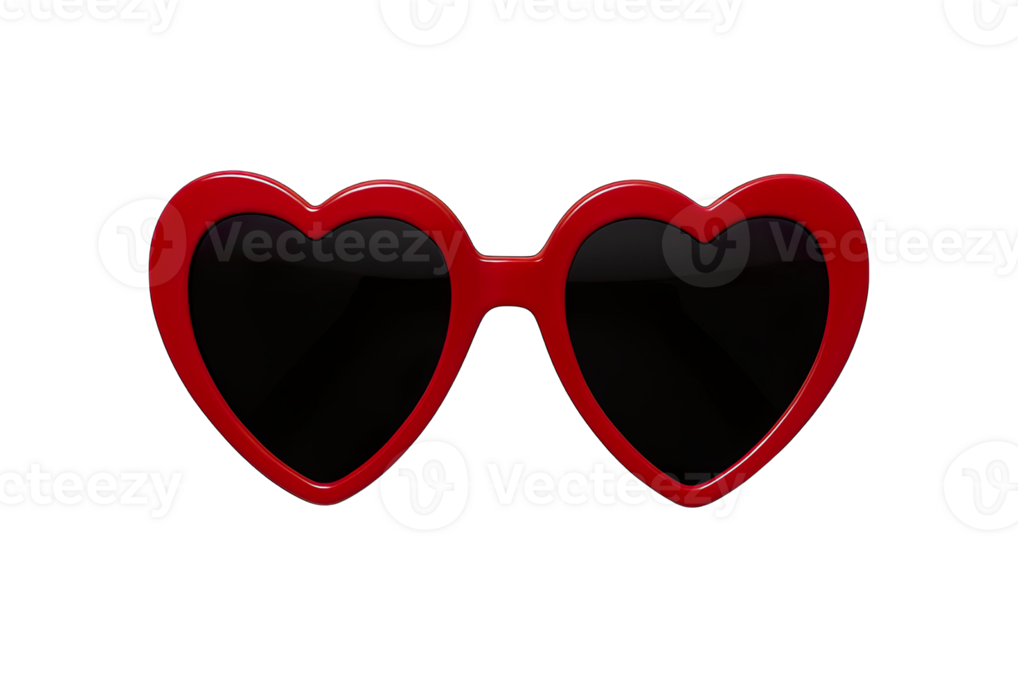 Red Heart Shaped Sunglasses Front View Isolated on Transparent Background, png