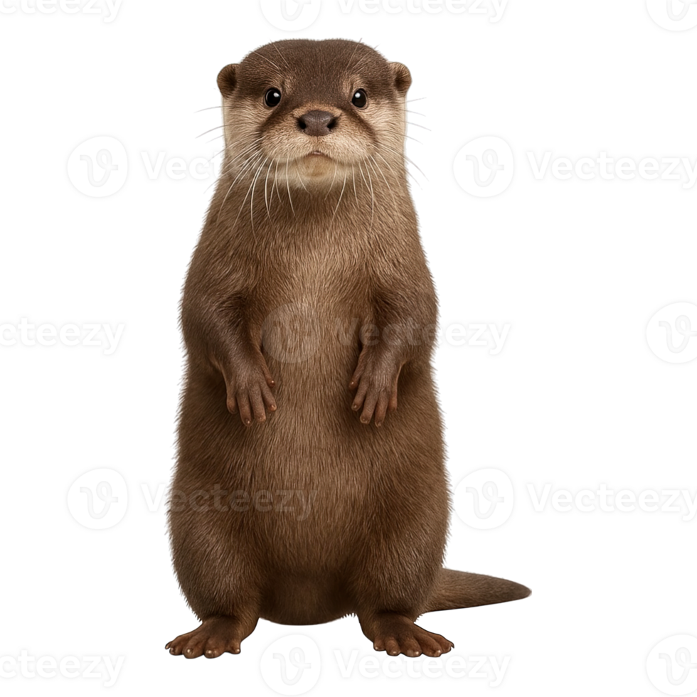 Realistic otter standing front view isolated on transparent background, png