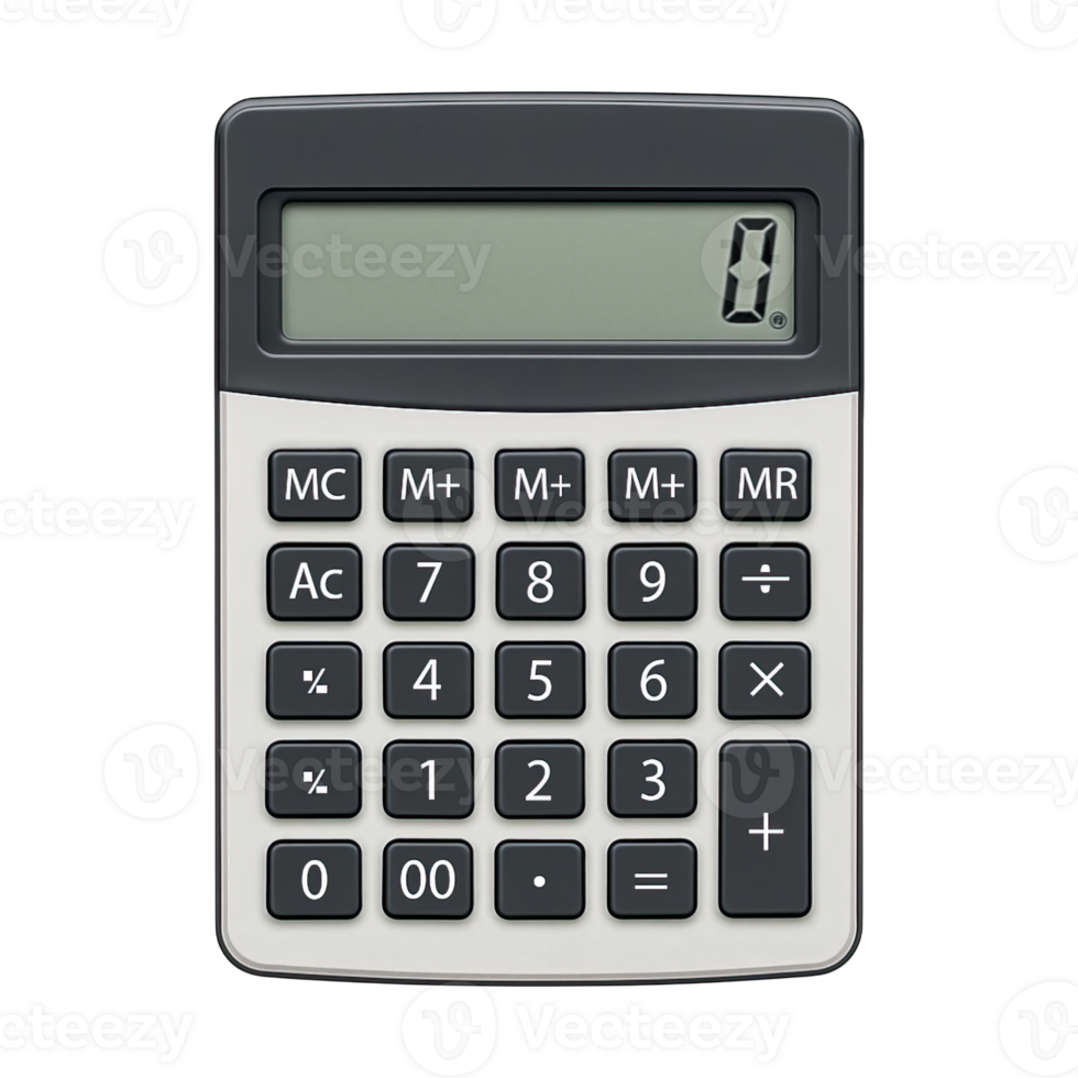 Basic electronic calculator front view isolated on transparent background, png