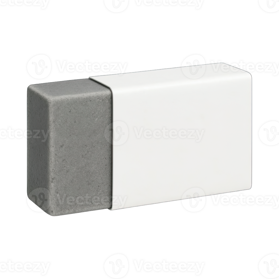 Gray and white eraser isolated on transparent background, png